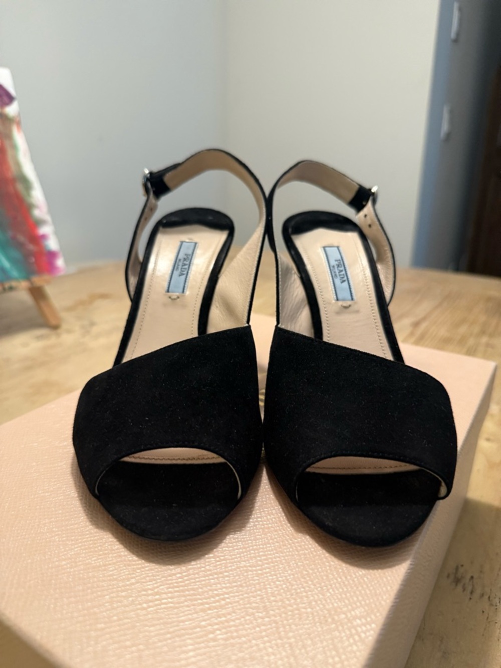 Barely worn!!! Prada Black Suede Open-Toe Ankle Strap Heels - Picture 2 of 11